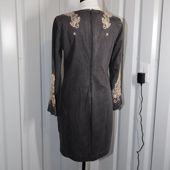 Johnny Was Womens Neema Tunic Dress Gray Chambray Embroidery Size Small EUC - Picture 3 of 11